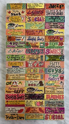 a poster with many different types of words and phrases on it's back side