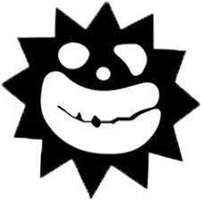 a black and white drawing of a smiling face