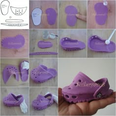 there are many pictures of shoes made out of plastic and some glue to make them look like they have holes in them