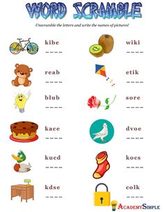 word scramble worksheet with pictures and words for kids to practice their spelling skills