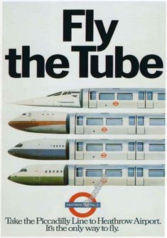 an advertisement for the london underground tube featuring four jetliners in different stages of development