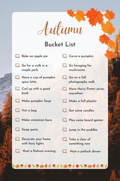 an autumn bucket list with leaves on it