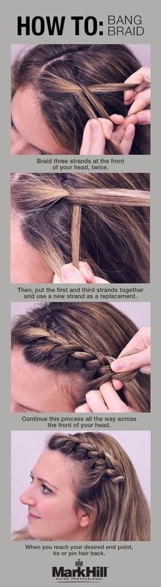 Braid Bangs, Braided Bangs, Hairstyles Videos, Hair Stylies, Braided Hairstyles Updo, Dutch Braid, Volleyball Hairstyles