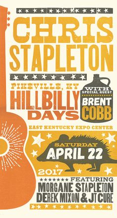 an orange and black concert poster for the hillbilly days