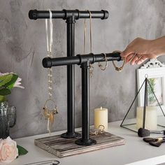 Industrial Pipe and Distressed Wood Jewelry Stand – MyGift Jewerly Display, Wood Jewelry Display, Dresser Table, Diy Jewelry Display, Jewelry Rack, Jewelry Displays, Black Pipe, Necklace Stand, Craft Show Displays