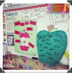 a bulletin board with an apple on it