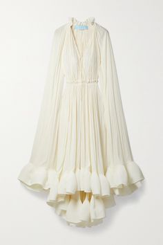 EXCLUSIVE AT NET-A-PORTER. Lanvin's ethereal dress is cut from airy crepe and has long, cape-effect sleeves that cascade beautifully down the sides. It's detailed with adjustable ties along the plunging neckline and falls to a ruffled hem filled with organza to hold the voluminous shape. It's perfect for modern brides who hope to create plenty of movement in photographs. Ethereal Dress, Ruffle Midi Dress, Crepe Dress, Stretch Dress, Solid Dress, Mode Inspiration, Mr Porter, Lanvin, Ruffle Dress