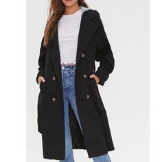 (Brand New With Tags Still Attached) Held It Too Long & Was Too Late To Return. Forever 21 Store, Forever 21 Activewear, Hooded Trench Coat, Pleated Sleeves, Double Breasted Trench Coat, Knitted Hood, Forever 21 Jacket, Fashion Sale, Too Long