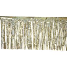 a gold foil curtain with fringes hanging from it's side on a white background