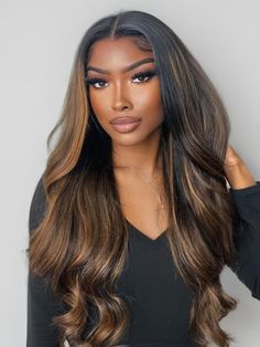 Highlighted Wig, Golden Highlights, Wave Texture, Brown Balayage, Wave Wig, Women's Wigs, Ombre Wigs, Remy Hair Extensions