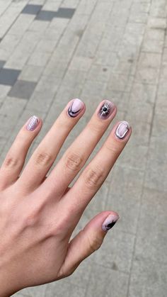 Short Nail Styles Simple, Creative Short Nail Designs, Short Nail Inspo Masc, Super Short Winter Nails, Bare Nails With Design, Guys Nail Art, Very Short Nails Design, Gothic Short Nails, Short Manicure Ideas