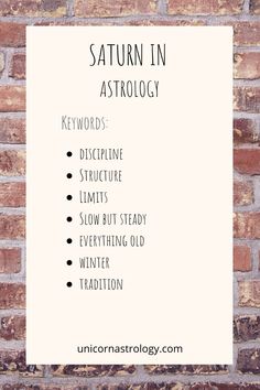 a brick wall with the words saturn in astrology on it