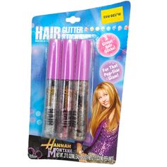 three purple hair glitters are in the package for girls to use on their hair