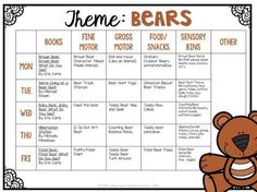 a teddy bear themed menu with the words, theme bears and an image of a teddy bear