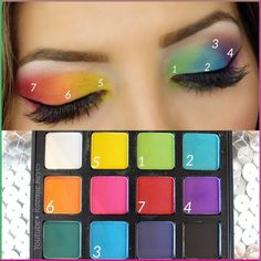 Dazzle in every hue! 🌈✨ Unleash your inner artist with this mesmerizing rainbow eye makeup. #colorful #color #eyes #eyemakeuptutorial #eyeshadowpalettes #tutorial #makeup #eyeliner #eyelashes #shadow #eyeshadow #makeupoftheday #makeuplover Simple Eyeshadow Tutorial, Drag Make-up, Rainbow Eyes, Makeup Tutorial Step By Step, Pride Makeup