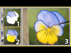 four pictures showing how to paint an iris flower