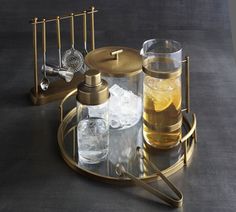 a tray that has some drinks on it