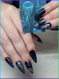 Transform your nails into a mesmerizing underwater masterpiece with these creative jellyfish nail art ideas that bring a touch of oceanic elegance to your fingertips Jellyfish Nail Art, Winter Makeup Looks, Fish Nails, Prom Nail Designs, Sea Nails, Finger Tattoo For Women, Prom Nail, Jellyfish Tattoo, Winter Makeup