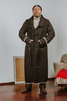 King Unique Handmade Warm Long Wool Coat for Man. Shipping - Etsy Coat For Man, Long Wool Coat, Period Outfit, Oversized Coat, Coat Design, Double Breasted Suit Jacket, Wool Coat, Nun Dress, Mens Coats