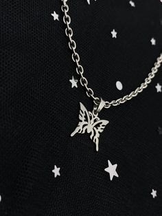 "A cool butterfly charm necklace 🦋 LENGTH: Comes on your choice of 16\", 18\", 20\", or 22\" stainless steel chain. Chain is approximately 3mm thick.  MATERIALS: Stainless steel charm, stainless steel chain, stainless steel jump rings, stainless steel clasp * *Stainless steel is hypoallergenic and tarnish resistant so this necklace is safe for those with sensitive skin! It will not turn green, fade, or rust if exposed to water. SHIPPING: FREE to U.S. I'll take care of the shipping cost for you! Edgy Jewelry Necklaces, Egirl Necklace, Cool Butterfly, Edgy Jewelry, Goth Punk, Personalized Notes, Butterfly Charm, Butterfly Necklace, Rolo Chain