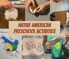 a collage of photos with the words native american preschool activities