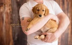 a man holding a puppy in his arms