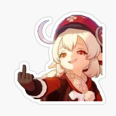 an anime character with horns pointing at the camera sticker on a white background,