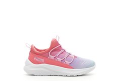 White Puma Girls Little Kid Softride One4all Sneaker Pink Sporty Slip-on Sneakers With Cushioned Footbed, Pink Puma Athleisure Sneakers, Pink Slip-resistant Training Sneakers, Pink Non-slip Sneakers For Playtime, Toddler Puma Sneakers, Sneakers Multicolor, White Puma, Rack Room, Rack Room Shoes