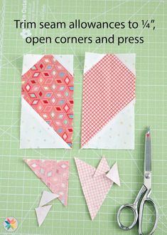 the instructions for how to make an origami bird quilt block with scissors and thread