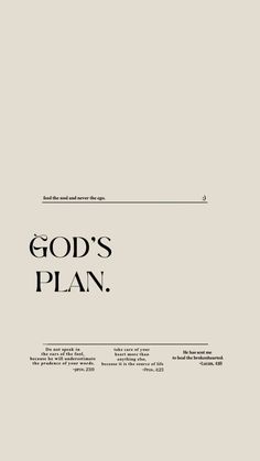 the title page for god's plan