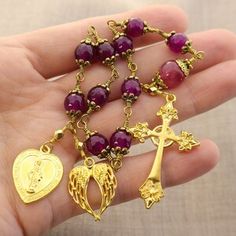 Golden rosary with purple jade