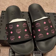 Mcm Slides, Mcm Shoes, Pretty Sneakers, Offer Accepted, Pretty Sandals, Trendy Shoes Sneakers, Pretty Shoes Sneakers, Shoes Sneakers Jordans, Shoe Wishlist