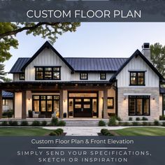 a custom floor plan is shown with the words, custom floor plan and elevation simply send your