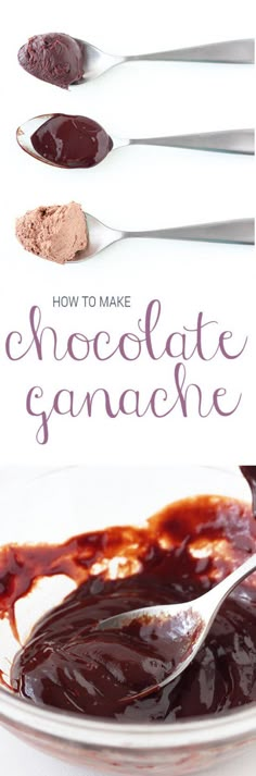 how to make chocolate ganache with spoons in the bowl and on the plate