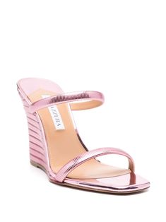 Find AQUAZZURA Riviera 105mm Wedge Sandals on Editorialist. pink faux leather metallic effect 105mm high wedge heel double-strap design square open toe branded leather insole leather sole slip-on style Pink Wedge Sandals With 4-inch Heel, Luxury Pink Wedge Heel Sandals, Modern Pink Platform Wedge Sandals, Modern Pink Wedge Sandals, Modern Pink Wedge Heel Sandals, Pink High Heel Wedge Sandals With Padded Heel, Glamorous Summer Wedge Sandals With 4-inch Heel, Glamorous Summer Sandals With Deep Heel Cup, Chic Pink Leather Wedge Sandals