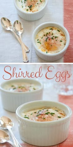 two bowls filled with food on top of a table