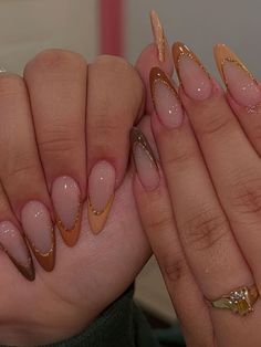 fall nail design: brown shades French tips Acrylic Nails Stiletto, Nail Type, French Tip Acrylic Nails, Nail Length, Bling Nails, False Nail, French Tip Nails, Artificial Nails