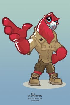 a cartoon character with big red hands