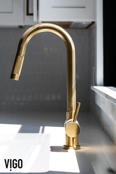 a kitchen faucet with the word vigo written below it