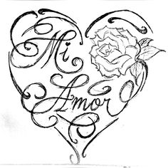 a drawing of a heart with the words i love you and a rose on it