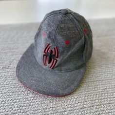 Boy’s Marvel Spider-Man Embroidered Spider-Man Logo On Gray Twill. Flat Brim. Spider-Man Graphics On Inside. Excellent Condition- Never Worn. Gray Cotton Snapback Hat With Flat Bill, Gray Cotton Snapback Hat, Gray Cotton Flat Brim Baseball Cap, Gray Cotton Baseball Cap With Embroidered Logo, Gray Snapback Cap With Embroidered Logo, Gray Cap With Embroidered Logo, Gray Snapback Hat With Embroidered Logo, Gray Adjustable Cotton Snapback Hat, Adjustable Gray Cotton Snapback Hat