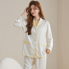 These pajama sleepwear is made of soft and stretchy fabric that keeps you comfortable all night long. The sleepwear is offered in various colors to match your personal style. Collar type: V-shaped collar Sleeve length: long sleeve Length: trousers Functions: leisure, ventilation, sleep, home, comfort Suitable seasons: summer, winter, spring, autumn, all seasons Applicable scene: outdoor, home, hotel bath, wedding studio Size: M, L, XL White Long Sleeve Pajama Party Set, White Long Sleeve Sleepover Set, White Long Sleeve Loungewear Sets, White Long Sleeve Sleepwear For Pajama Party, White Long Sleeve Sleepwear For Lounging, White V-neck Bedtime Set, Cream Long Sleeve Sleepwear For Sleepover, Cream Long Sleeve Sleepwear For Home, Cream Long Sleeve Sleepwear