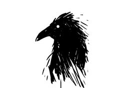 a black and white drawing of a crow