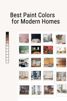 the cover of best paint colors for modern homes, with images of different rooms and furniture