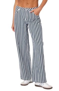 EDIKTED Stripe Low Rise Wide Leg Jeans | Nordstrom Low Rise Wide Leg Jeans, 2024 Clothes, College Wardrobe, Slim Fit Cargo Pants, Jeans Low Rise, Chic Aesthetic, Curve Jeans, Dad Jeans, Swimwear Dress