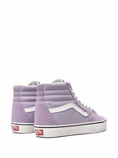 Languid lavender/true white suede/canvas Sk8-Hi top sneakers from VANS featuring panelled design, contrast stitching, side stripe detailing, logo print to the rear, logo patch at the tongue, round toe, front lace-up fastening, ankle-length, rubber sole and waffle sole. These styles are supplied by a premium sneaker marketplace. Stocking only the most sought-after footwear, they source and curate some of the most hard to find sneakers from around the world.. Lavender Low-top Sneakers With Rubber Sole, Lavender Lace-up Sporty Sneakers, Purple Canvas Sneakers With Round Toe, Purple Low-top Vans Sneakers, Sporty Lavender Sneakers With Round Toe, Lavender Sporty Sneakers With Round Toe, Purple High-top Sneakers With Vulcanized Sole, Purple High-top Sneakers With Gum Sole, Lavender Sneakers With Rubber Sole And Round Toe