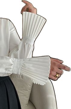 White Long Sleeve Pleated Top, White Pleated Long Sleeve Top, Classic Pleated Office Tops, Pleated Spring Office Tops, Pleated Tops For Spring Office Wear, Spring Pleated Office Tops, Spring Pleated Tops For Office, Formal White Pleated Top, White Pleated Formal Top