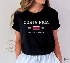 Costa Rica Shirt, Costa Rican Flag T-shirt, Unisex Visit our store for more https://www.etsy.com/shop/LittleSwanCrafts This Bella Canvas unisex jersey short-sleeve tee fits like a well-loved favorite.  Super soft cotton, high-quality fabric, and quality print.  - 100% Airlume combed and ringspun cotton (Only heather colors are 52% cotton, 48% polyester - Athletic Heather is 90%    cotton, 10% polyester) - Light fabric - 4.2 oz/yd² (142 g/m²) - Retail fit - Eco-friendly - Runs true to size - Soft Costa Rican Flag, Costa Rican, Flag Tshirt, Favorite Things Gift, Costa Rica, Bella Canvas, Light Fabric, Quality Fabric, Favorite Outfit