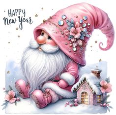 a christmas card with a pink santa clause