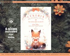 a birthday card with an image of a fox on the front and back cover, surrounded by flowers